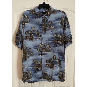 Croft And Barrow Hawaiian Shirt Mens Size XL Blue Floral Short Sleeve Button